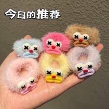 新款彩色丑萌大眼怪毛绒发圈高弹力毛圈甜美少女心大嘴不伤发发绳