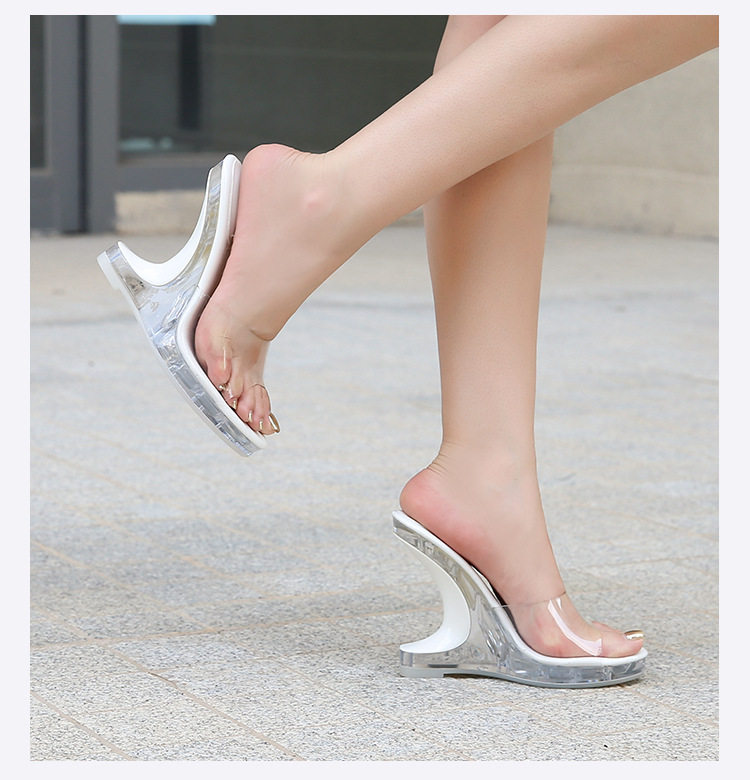 Giày sandal cao gót nữ trong suốt pha lê hở mũi gót nhọn — bạc, màu đỏ, trắng, đen chi tiết 15
