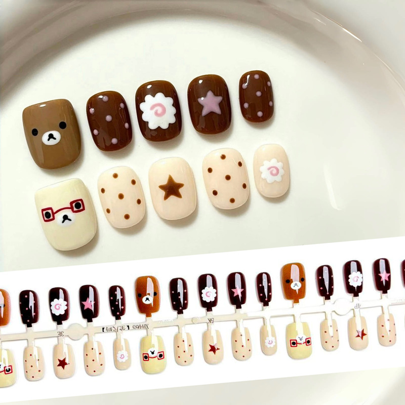 Cute and Playful Rilakkuma Autumn New Wearable Nails Xiaohongshu Same Style Ultra-Short Ladder Nail Patches Korean Style Girl Cute and Playful Rilakkuma Autumn New Wearable Nails Xiaohongshu Same Style Ultra-Short Ladder Nail Patches Korean Style Girl