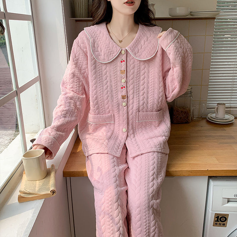 2024 nuevo pijama de otoño y invierno para mujeres explosivo aire de algodón intercalado puro deseo de lujo lindo dulce ropa para el hogar