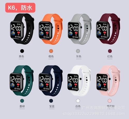 New LED digital watch K6 with square map icon, waterproof, stylish, sports watch for adults and students
