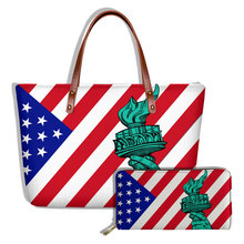 跨境大容量女包US美國獨立日米字旗幟女手提包長款錢包兩件套大包