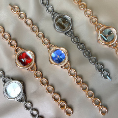 Quartz ladies watch with circle diamond dial, chain bracelet, women's watch, light luxury, versatile, quality, cross-border live streaming watch