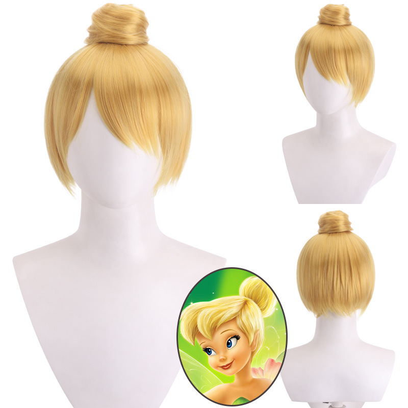Blue and Gold Tinker Bell Cosplay Wig Bun Hairstyle Tinker Bell Princess Anime Cosplay