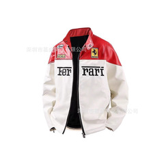 跨境春秋季新款立领赛车服刺绣pu皮外套机车刺绣皮衣夹克支持定制