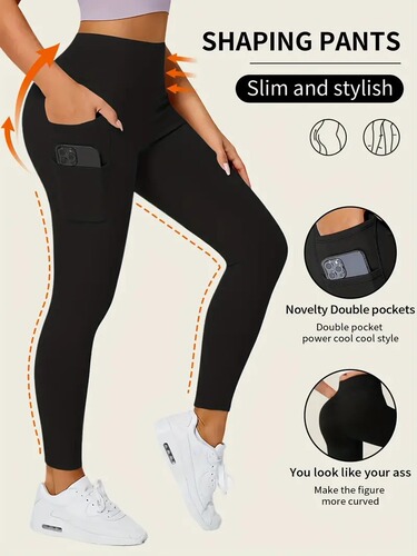 European and American 9/10 Side Pockets Yoga Pants High-Waisted Tight Thigh-Lifting Exercise Leggings