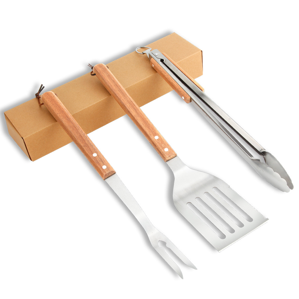 Amazon Venta caliente al aire libre camping herramientas traje Barbacoas hogar barbacoa mango de madera combinación