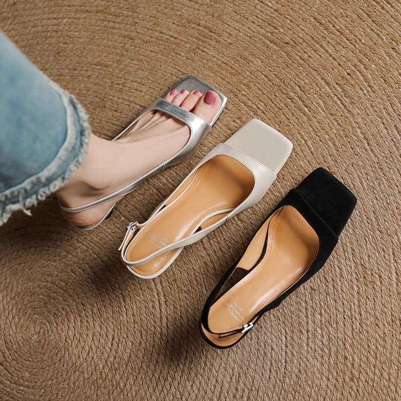 우아한 스커트, 여성용 천연 가죽 하이힐 피쉬 입 샌들, 2025 여름 신작 오픈 토 스틸레토 로마 신발