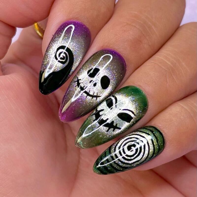 Wm-259 Malicious Vortex Almond Fake Nail Chips Halloween Personality Dark Funny Skeleton Wearable Nail Chips Wholesale