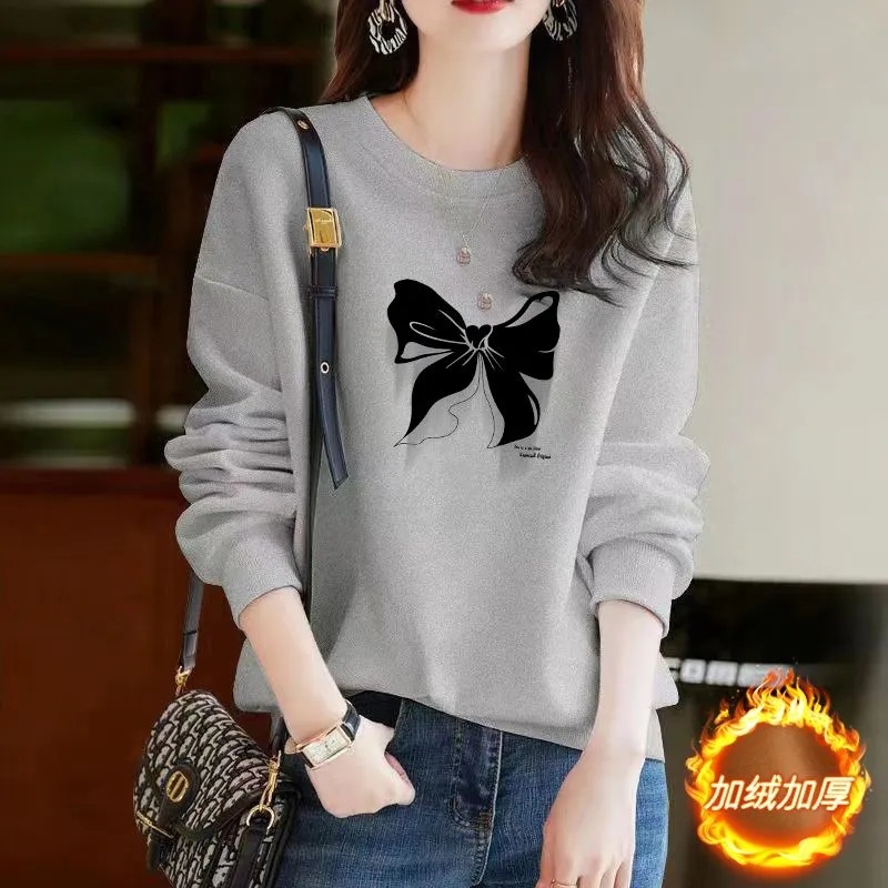 外贸大牌奢侈品牌专柜加绒加厚冬季卫衣女时尚设计感印花绒衫