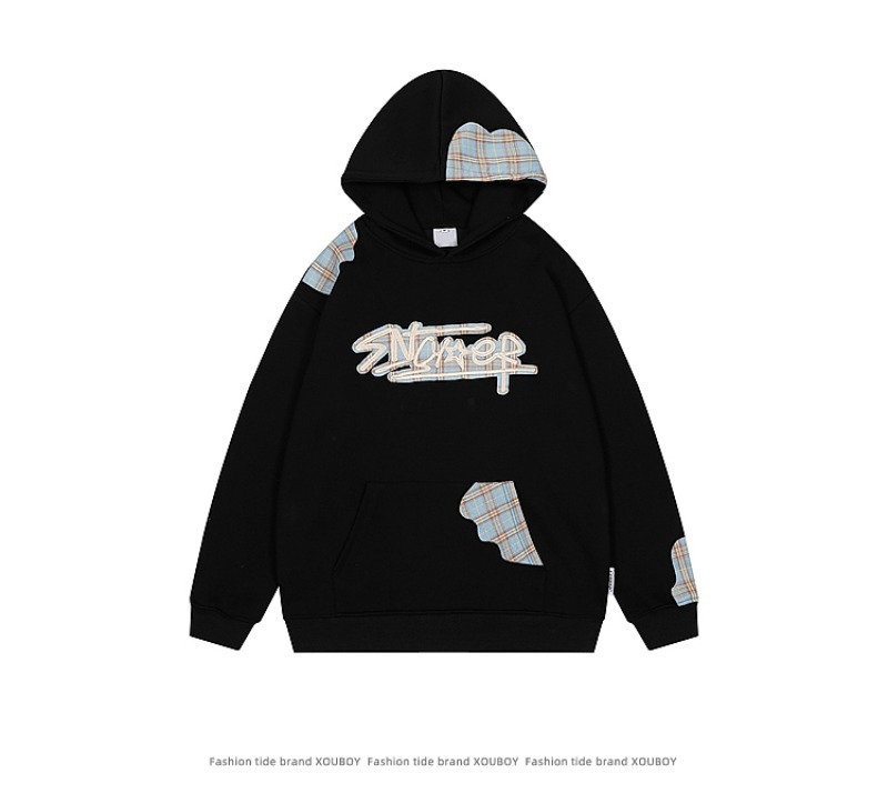 High Street Splicing Grid Pattern Hooded Sweatshirt For Men_voghion.com