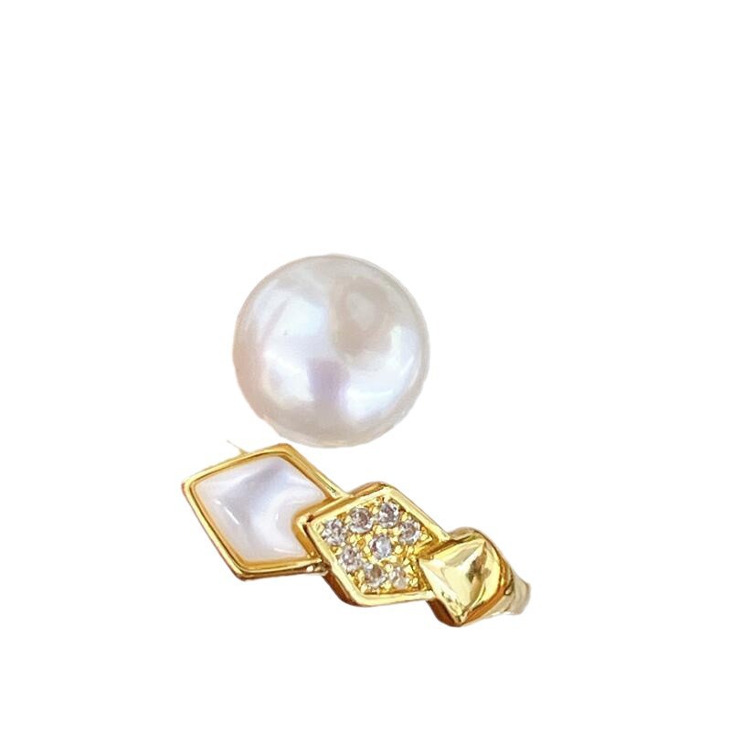 ZHIZHEN NEW PEARL RING BIG 브랜드 동일한 SNAKE BONE MOTHER-IN-THE-SHELL K 골드 크래프트 느슨한 조정 가능한 고급 센스 링
