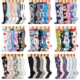 跨境专供新款男女长筒压力袜户外骑行跑步袜马拉松压缩袜厂家批发