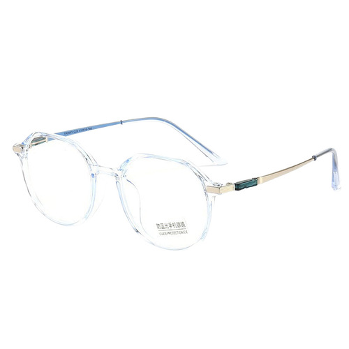 Sunglasses with Asymmetrical Round Frames, 2053 Model, Transparent Optical Frame, Blue Light Protection, Perfect for Natural Makeup and Street Photography