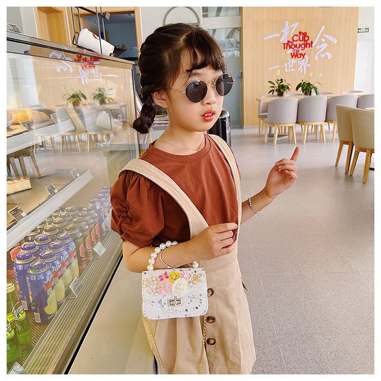 Girl'S Cloth Flower Bow Knot Cute Sequins Pearls Square Lock Clasp Crossbody Bag display picture 4