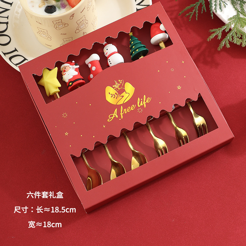 国境を越えた対外貿易304ステンレスクリスマス公仔フォークスプーンセットコーヒーもちスイーツ漫画ギフトボックス食器|undefined