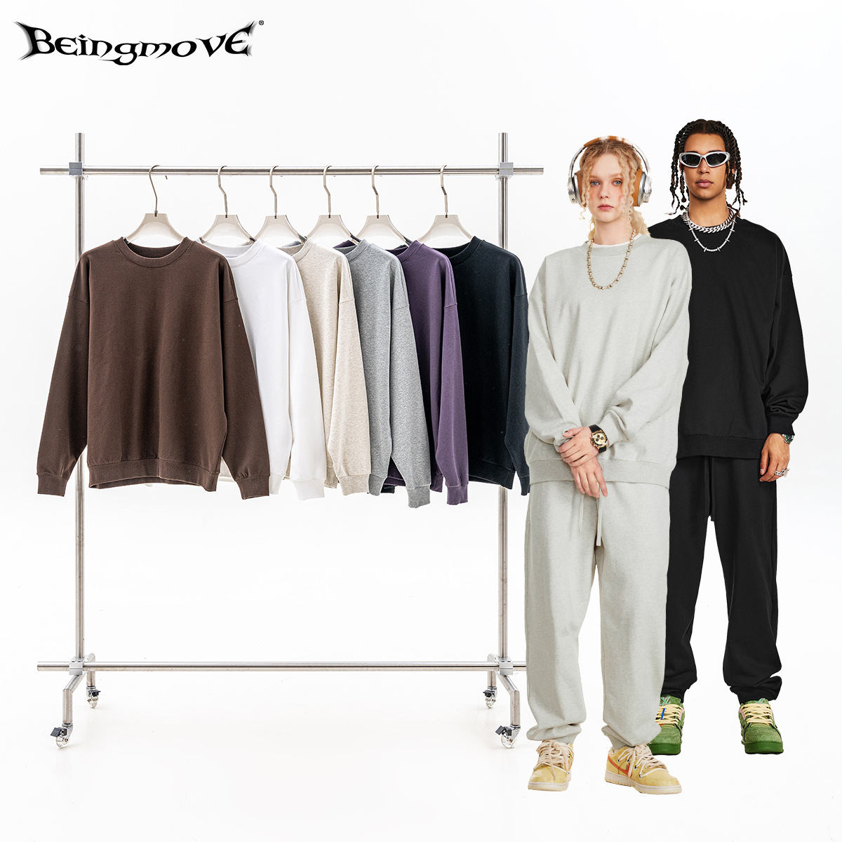 Personalización BM | Sudadera de cuello redondo de color liso, de marca de alta gama, estilo europeo, novedad de otoño 2025, top de moda transfronterizo.