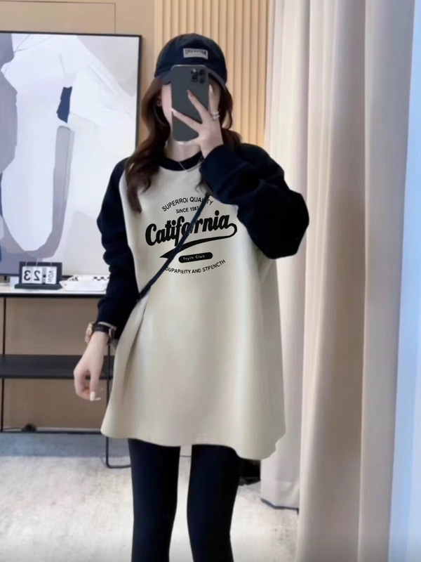 加绒打底衫女中长款宽松内搭插肩恤配鲨鱼裤的上衣遮屁股秋冬款|undefined
