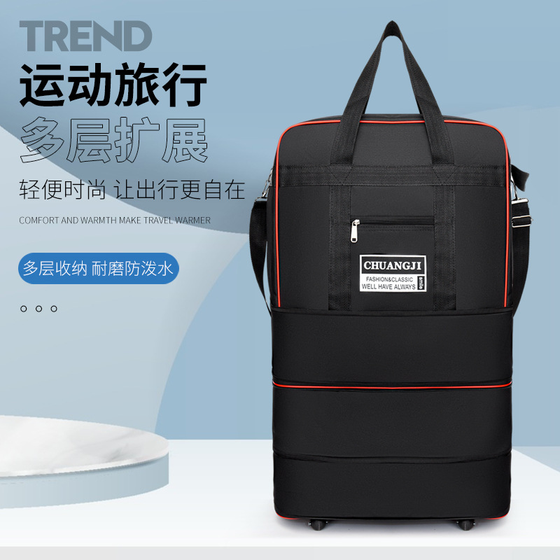 Bolso de viaje de expansión de múltiples capas plegable transfronterizo, equipaje de gran capacidad, equipaje aéreo, almacenamiento en movimiento, remolcador, bolsa de lona