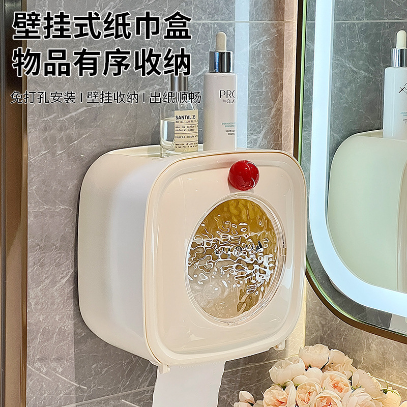 Toilet New High-color Value Punch-free Paper Box Household Cute Roll Paper Box Toilet Wall Hanging Double-layer Tissue Box