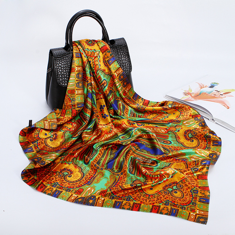 Printing Design Women's Elegant Flower Satin Printing Silk Scarves