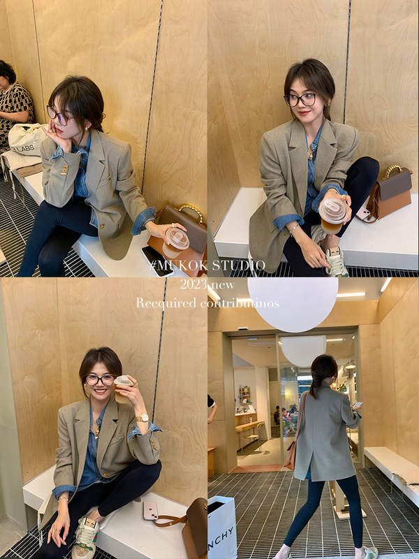 MUKOK 柏林春叶~感廓形西装外套女春季新款复古宽松休闲西服|undefined