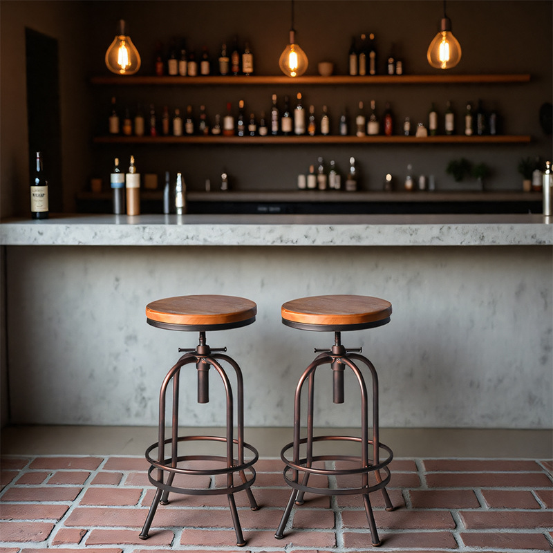 Factory direct industrial style furniture iron table and chair living room creative bar chair adjustable solid wood bar chair