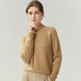 秋冬季新款100%山羊绒半高领女款针织极简风百搭款显瘦毛衣打底衫