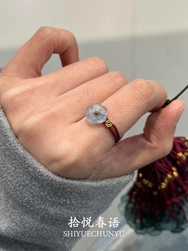新中式有钱花仿玉花戒指女精致本命年红绳编织食指戒简约百搭国风|undefined