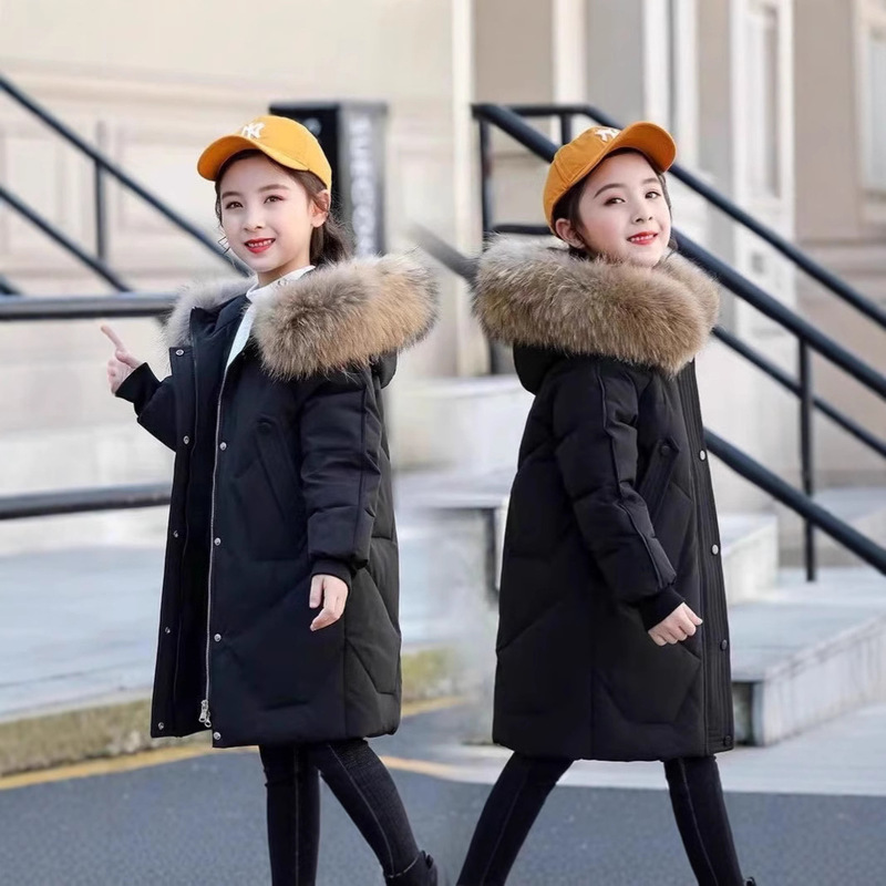 Girls' Winter Clothing, Medium and Large Sizes, Mid-Length Thickened down Cotton Jacket, Girls' Cotton Coat, 2025 Internet Celebrity New Trendy Style Girls' Winter Clothing, Medium and Large Sizes, Mid-Length Thickened down Cotton Jacket, Girls' Cotton Coat, 2025 Internet Celebrity New Trendy Style