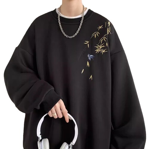 Modern Chinese-style national style print round neck sweatshirt for men - new spring collection loose sleeveless long-sleeve T-shirt for spring and autumn without a hat