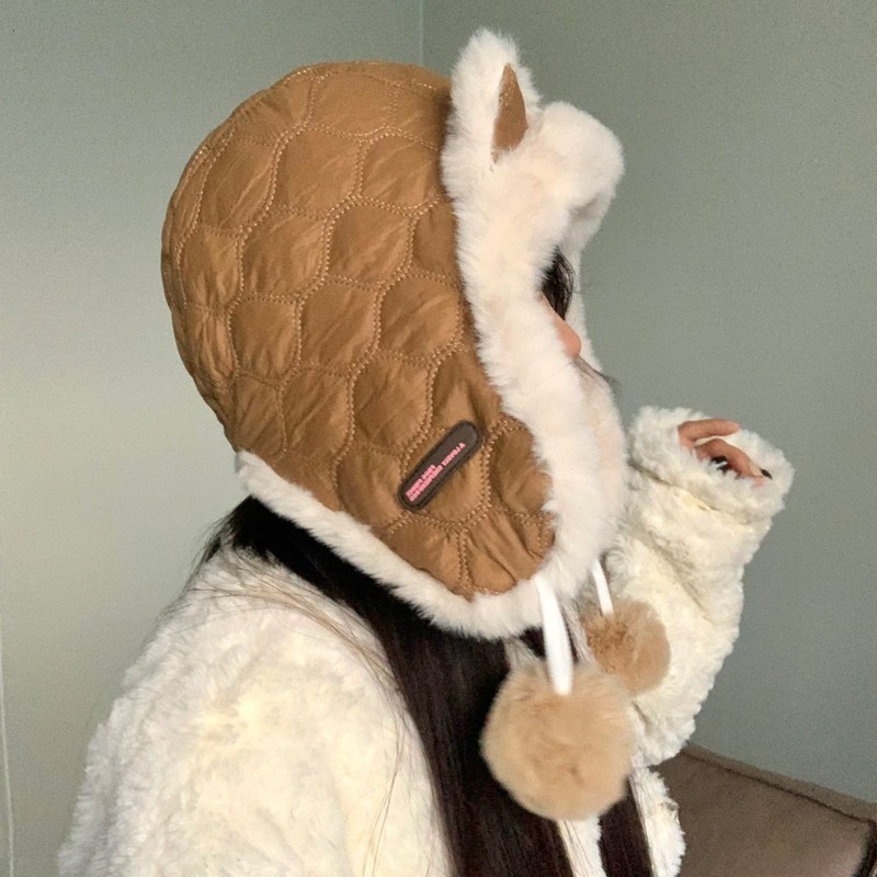 Cute Fox Plush Winter Hat For Women Windproof Fleece Warm Ear Flap_voghion.com