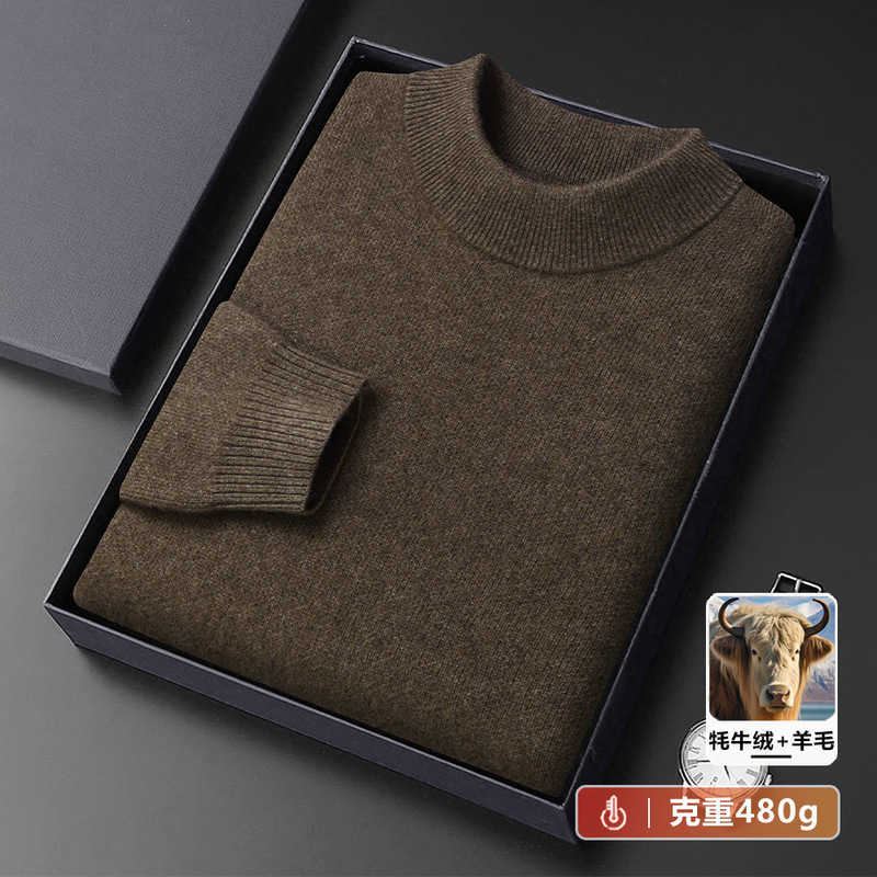 [Yak Wool] Half-turtleneck Wool Sweater Men's Winter Thickened Sweater Middle-aged High-end Dad Sweater