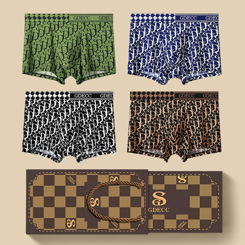 4-pack Men's Underwear Gift Set Summer Cool Silk Trend Straight Leg Shorts Youth Sports Four-Way Briefs