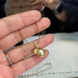 10-11mm南洋海水金珠福禄吊坠葫芦造型亮金色微微瑕海水吊坠纯银