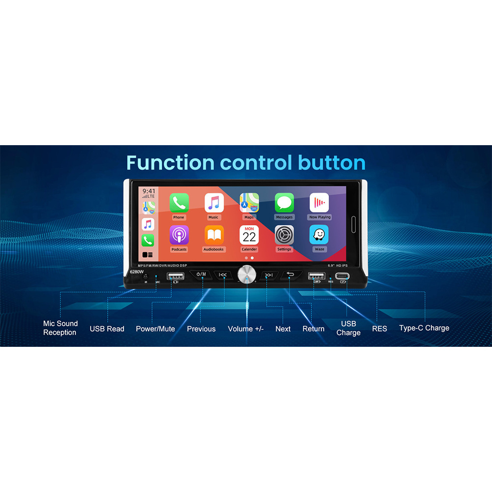 6.9inch Wireless Carplay Single-Core Ips Touch Screen Car Bluetooth Mp5 Player Dual USB Fast Charging 12V