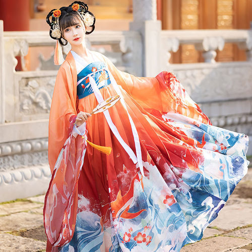 Tang Dynasty Hanfu Fairy dress for women  chest Ru printed skirt modified hanfu female costume little dust spring and summer