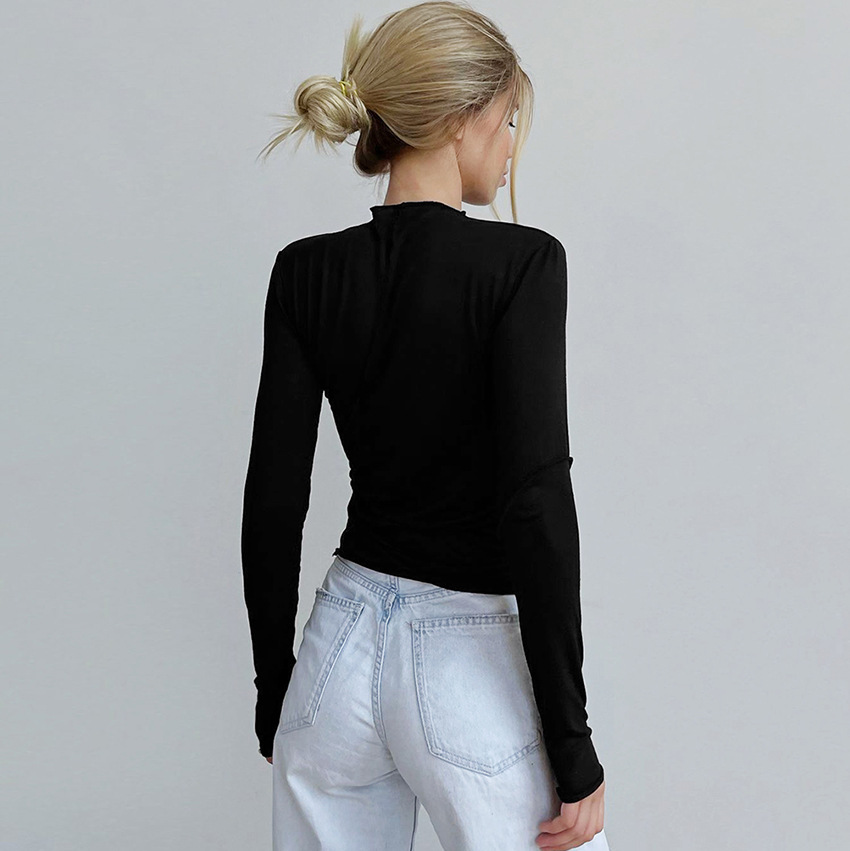 stitching long sleeve slim solid color T-shirt NSSQS131930