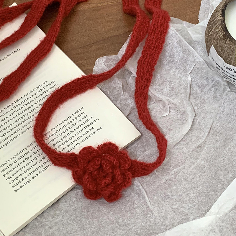 Nicho coreano estereoscópico rosa pura bufandas de gancho de flores chicas calientes de moda con bufandas delgadas y largas