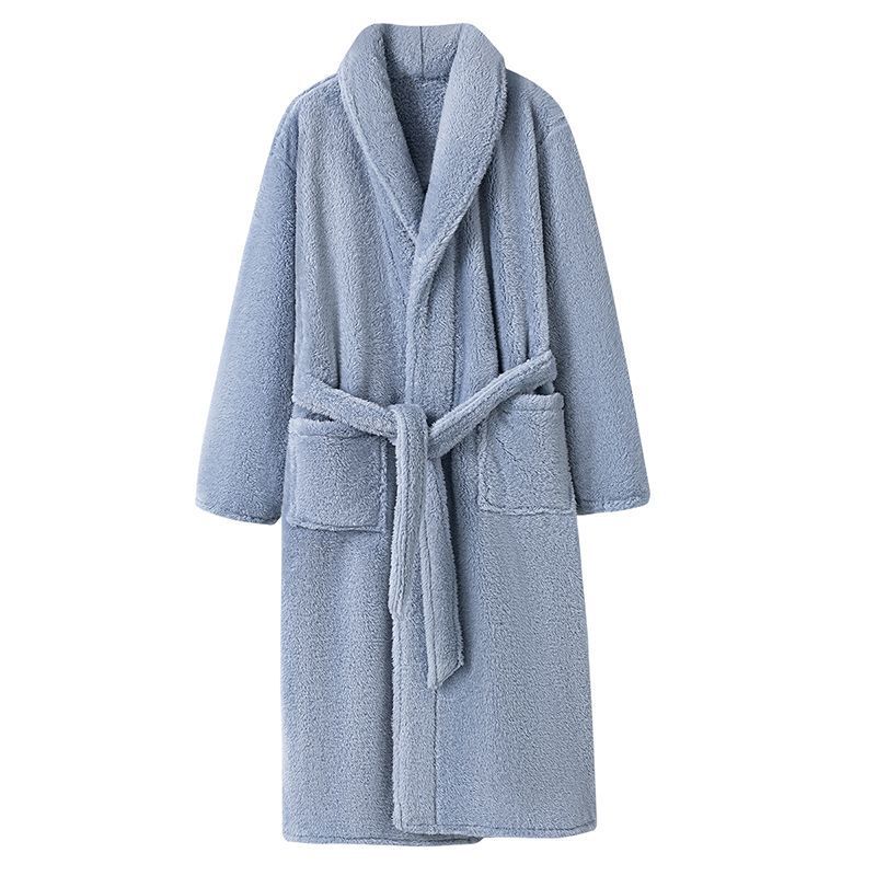 Winter cross-border coral fleece bathrobe, men's long style, simple design, suitable for export and hotel use, long-sleeved, thickened, European style, wholesale