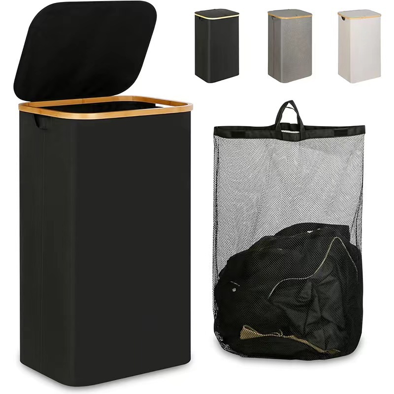 Cesta de ropa sucia de doble apertura de tela Oxford transfronteriza de Amazon, canasta de ropa de bambú impermeable de gran capacidad, canasta de almacenamiento, cubo de ropa sucia