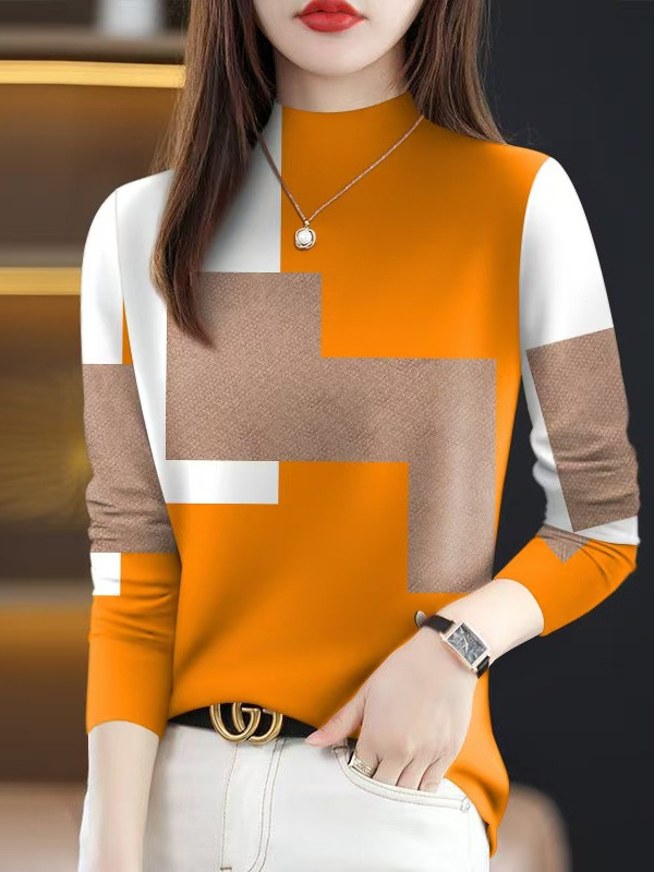 批发2025新款春秋爆款女士t恤遮肚薄款半高领时尚长袖一件代发|undefined