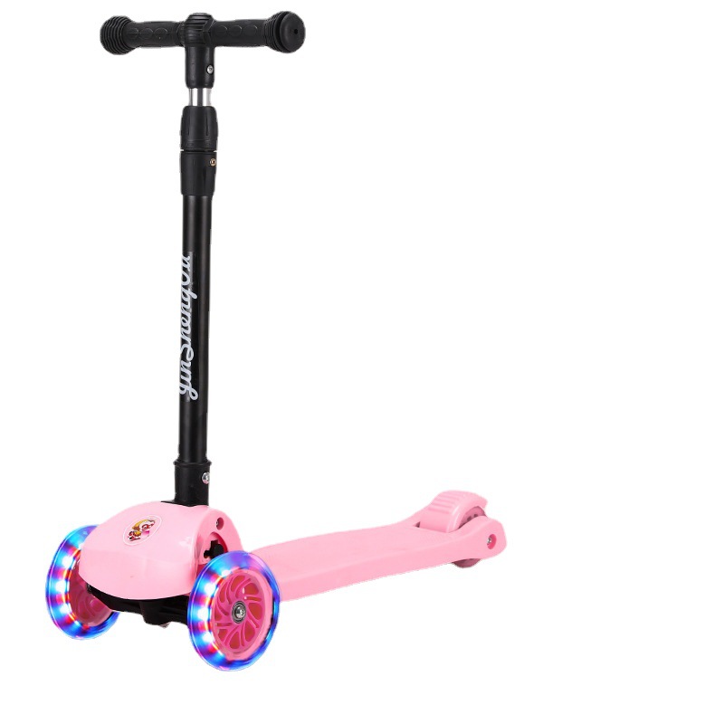 Patinete infantil plegable con luz, cuatro ruedas, para niños 1–12 años