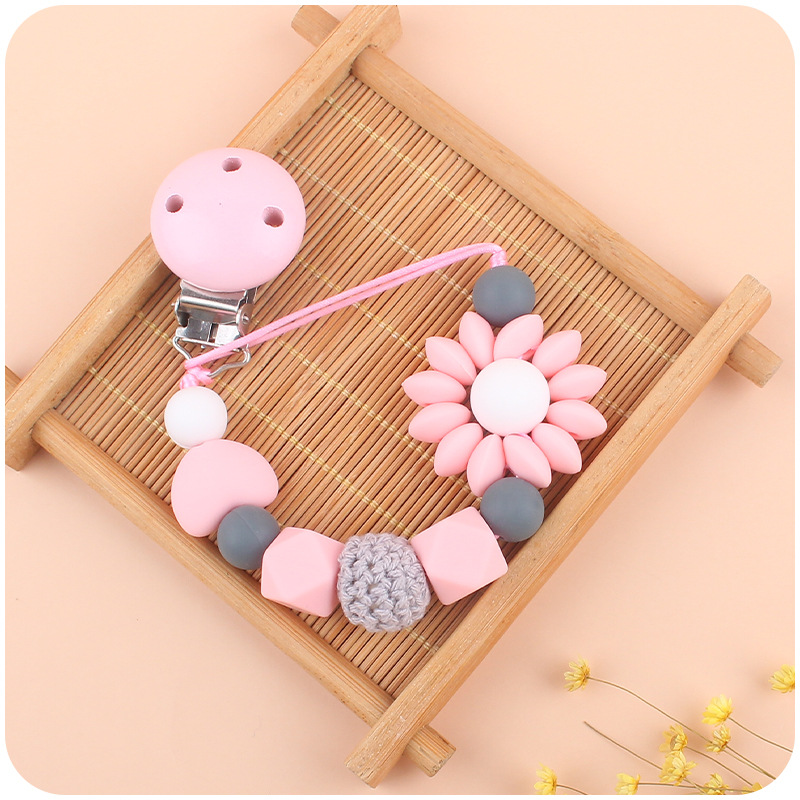 Bebé de dibujos animados flor chupete cadena creativa bebé cuentas de silicona mordedura molar cadena anti-caída Amazon nuevo