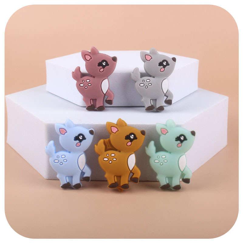 Amazon nuevo bebé animal de dibujos animados Sika ciervos molar mordedor joyería tesoro creativo DIY chupete cadena Accesorios