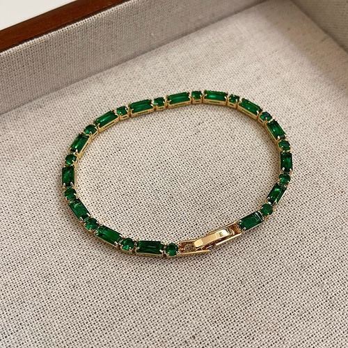 Copper Micro-Engraved Vintage Emerald Zirconia Bracelet for Women, Best Friend Gift, Korean Style, Lightweight Luxury, Chic Influencer Bracelet