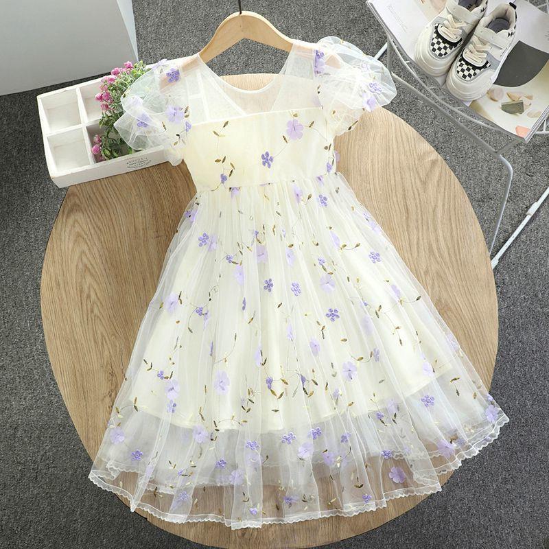 Girls Floral Dress Summer Girl Mesh Short-sleeved Princess Dress Kidsren's Summer Style Super Fairy Skirt Summer Dress