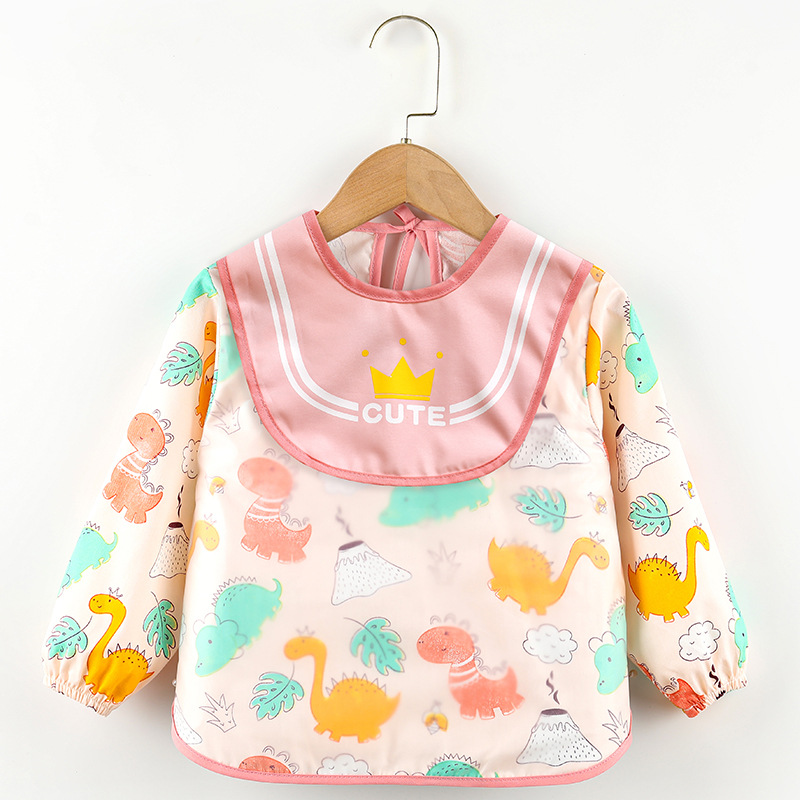 Abrigo para niños primavera y otoño impermeable de manga larga anti-vestirse bebé comiendo ropa delantal niños babero ropa protectora con babero