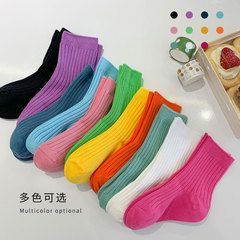 春夏純色透氣學院風兒童中筒襪 運動抽條ins風1-8歲女童棉襪批發