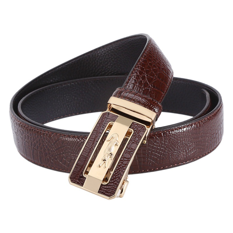Cocodrilo hombres cinturón de negocios automático hebilla cinturón joven simple de alta gama pura piel de vaca pantalones cinturón de fábrica al por mayor